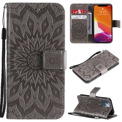 Pressed Printing Sunflower Pattern Horizontal Flip PU Leather Case Holder & Card Slots & Wallet & Lanyard For iPhone 13 mini(Grey)-garmade.com