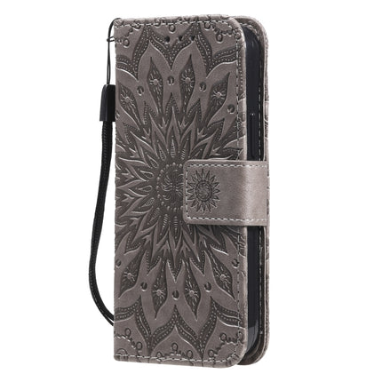 Pressed Printing Sunflower Pattern Horizontal Flip PU Leather Case Holder & Card Slots & Wallet & Lanyard For iPhone 13 mini(Grey)-garmade.com