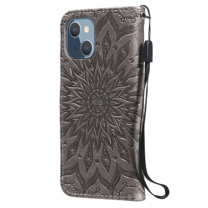 Pressed Printing Sunflower Pattern Horizontal Flip PU Leather Case Holder & Card Slots & Wallet & Lanyard For iPhone 13 mini(Grey)-garmade.com