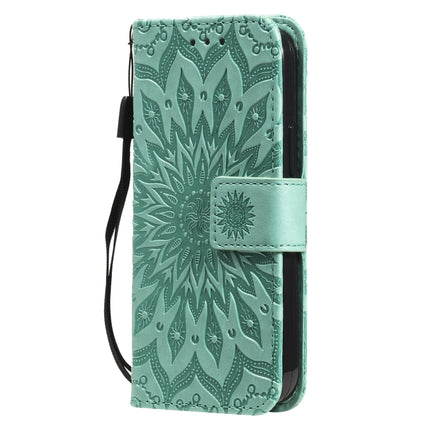 Pressed Printing Sunflower Pattern Horizontal Flip PU Leather Case Holder & Card Slots & Wallet & Lanyard For iPhone 13 mini(Green)-garmade.com