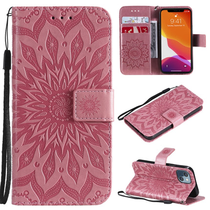 Pressed Printing Sunflower Pattern Horizontal Flip PU Leather Case Holder & Card Slots & Wallet & Lanyard For iPhone 13 mini(Pink)-garmade.com