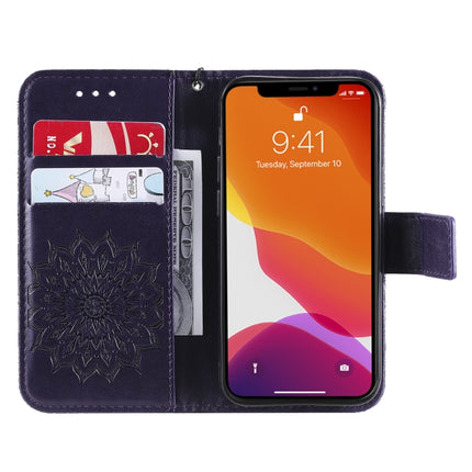 Pressed Printing Sunflower Pattern Horizontal Flip PU Leather Case Holder & Card Slots & Wallet & Lanyard For iPhone 13 mini(Purple)-garmade.com