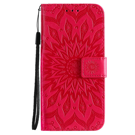 Pressed Printing Sunflower Pattern Horizontal Flip PU Leather Case Holder & Card Slots & Wallet & Lanyard For iPhone 13 mini(Red)-garmade.com