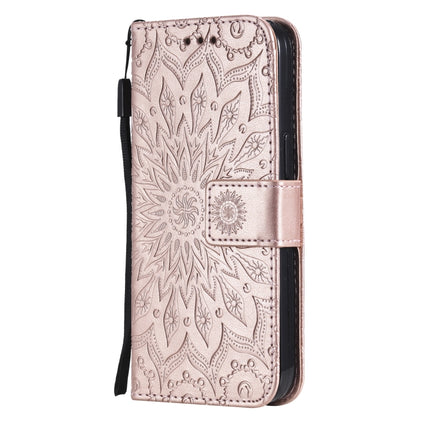 Pressed Printing Sunflower Pattern Horizontal Flip PU Leather Case Holder & Card Slots & Wallet & Lanyard For iPhone 13 mini(Rose Gold)-garmade.com