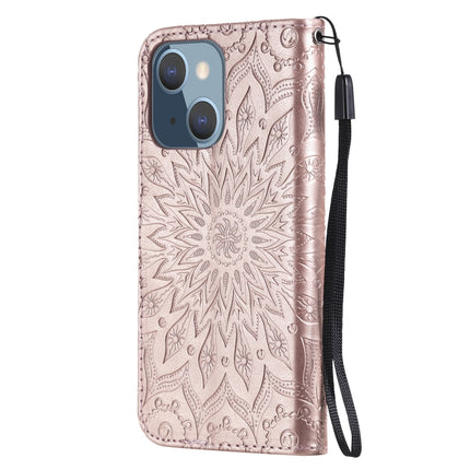 Pressed Printing Sunflower Pattern Horizontal Flip PU Leather Case Holder & Card Slots & Wallet & Lanyard For iPhone 13 mini(Rose Gold)-garmade.com