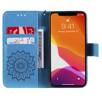 Pressed Printing Sunflower Pattern Horizontal Flip PU Leather Case Holder & Card Slots & Wallet & Lanyard For iPhone 13(Blue)-garmade.com