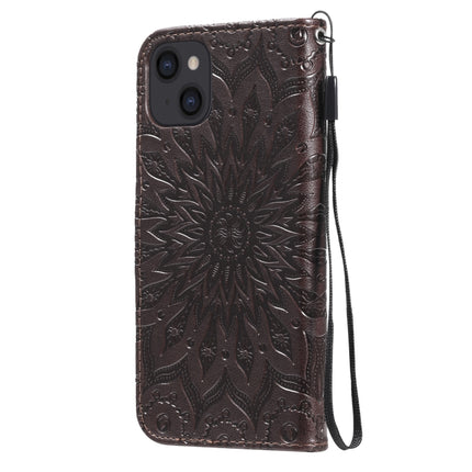 Pressed Printing Sunflower Pattern Horizontal Flip PU Leather Case Holder & Card Slots & Wallet & Lanyard For iPhone 13(Brown)-garmade.com