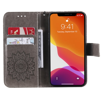 Pressed Printing Sunflower Pattern Horizontal Flip PU Leather Case Holder & Card Slots & Wallet & Lanyard For iPhone 13(Grey)-garmade.com