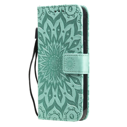 Pressed Printing Sunflower Pattern Horizontal Flip PU Leather Case Holder & Card Slots & Wallet & Lanyard For iPhone 13(Green)-garmade.com