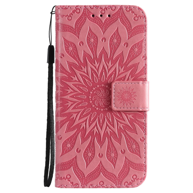 Pressed Printing Sunflower Pattern Horizontal Flip PU Leather Case Holder & Card Slots & Wallet & Lanyard For iPhone 13(Pink)-garmade.com