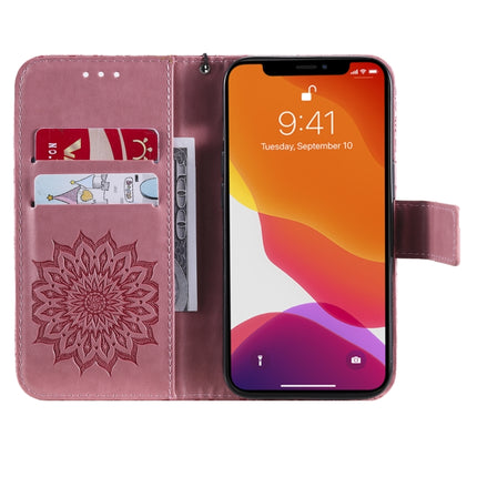 Pressed Printing Sunflower Pattern Horizontal Flip PU Leather Case Holder & Card Slots & Wallet & Lanyard For iPhone 13(Pink)-garmade.com