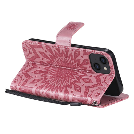 Pressed Printing Sunflower Pattern Horizontal Flip PU Leather Case Holder & Card Slots & Wallet & Lanyard For iPhone 13(Pink)-garmade.com