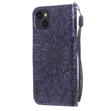 Pressed Printing Sunflower Pattern Horizontal Flip PU Leather Case Holder & Card Slots & Wallet & Lanyard For iPhone 13(Purple)-garmade.com