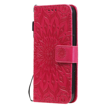 Pressed Printing Sunflower Pattern Horizontal Flip PU Leather Case Holder & Card Slots & Wallet & Lanyard For iPhone 13(Red)-garmade.com