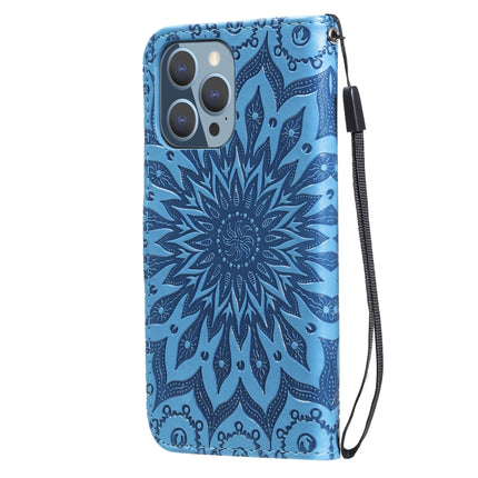 Pressed Printing Sunflower Pattern Horizontal Flip PU Leather Case Holder & Card Slots & Wallet & Lanyard For iPhone 13 Pro(Blue)-garmade.com
