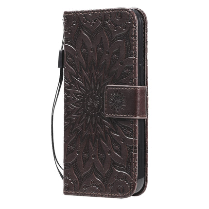 Pressed Printing Sunflower Pattern Horizontal Flip PU Leather Case Holder & Card Slots & Wallet & Lanyard For iPhone 13 Pro(Brown)-garmade.com