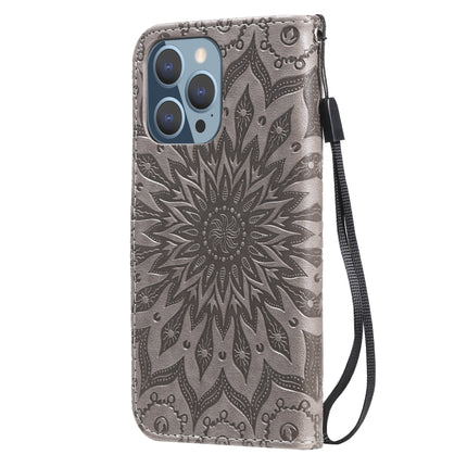 Pressed Printing Sunflower Pattern Horizontal Flip PU Leather Case Holder & Card Slots & Wallet & Lanyard For iPhone 13 Pro(Grey)-garmade.com
