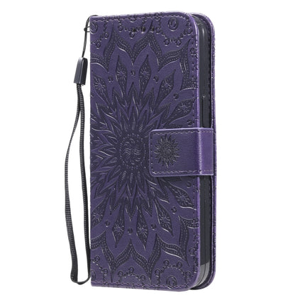 Pressed Printing Sunflower Pattern Horizontal Flip PU Leather Case Holder & Card Slots & Wallet & Lanyard For iPhone 13 Pro(Purple)-garmade.com