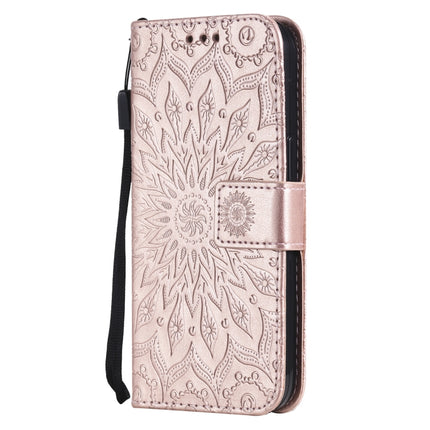 Pressed Printing Sunflower Pattern Horizontal Flip PU Leather Case Holder & Card Slots & Wallet & Lanyard For iPhone 13 Pro(Rose Gold)-garmade.com