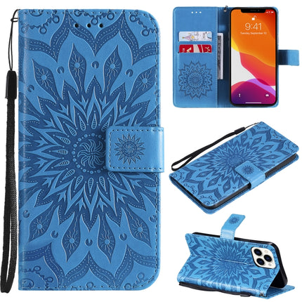 Pressed Printing Sunflower Pattern Horizontal Flip PU Leather Case Holder & Card Slots & Wallet & Lanyard For iPhone 13 Pro Max(Blue)-garmade.com