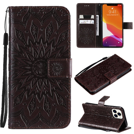 Pressed Printing Sunflower Pattern Horizontal Flip PU Leather Case Holder & Card Slots & Wallet & Lanyard For iPhone 13 Pro Max(Brown)-garmade.com