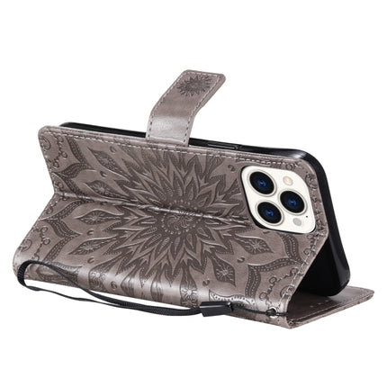 Pressed Printing Sunflower Pattern Horizontal Flip PU Leather Case Holder & Card Slots & Wallet & Lanyard For iPhone 13 Pro Max(Grey)-garmade.com