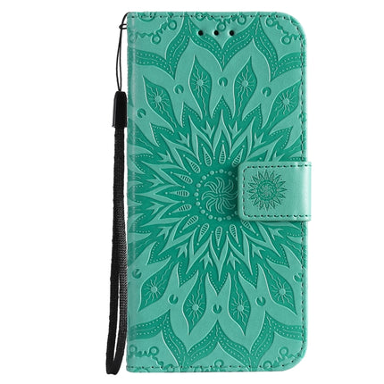 Pressed Printing Sunflower Pattern Horizontal Flip PU Leather Case Holder & Card Slots & Wallet & Lanyard For iPhone 13 Pro Max(Green)-garmade.com
