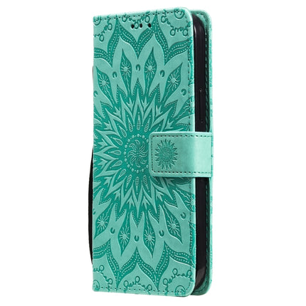 Pressed Printing Sunflower Pattern Horizontal Flip PU Leather Case Holder & Card Slots & Wallet & Lanyard For iPhone 13 Pro Max(Green)-garmade.com