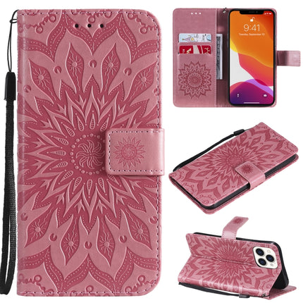 Pressed Printing Sunflower Pattern Horizontal Flip PU Leather Case Holder & Card Slots & Wallet & Lanyard For iPhone 13 Pro Max(Pink)-garmade.com