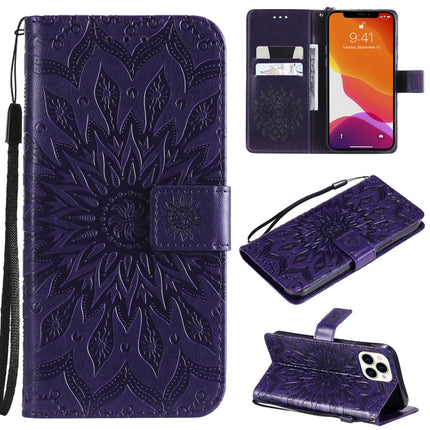 Pressed Printing Sunflower Pattern Horizontal Flip PU Leather Case Holder & Card Slots & Wallet & Lanyard For iPhone 13 Pro Max(Purple)-garmade.com