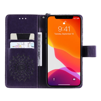 Pressed Printing Sunflower Pattern Horizontal Flip PU Leather Case Holder & Card Slots & Wallet & Lanyard For iPhone 13 Pro Max(Purple)-garmade.com