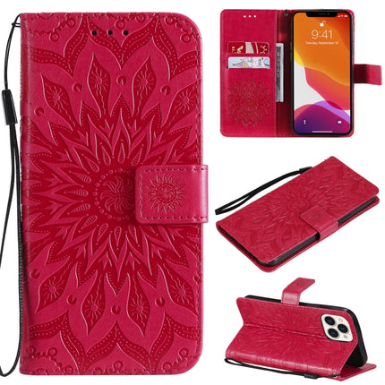 Pressed Printing Sunflower Pattern Horizontal Flip PU Leather Case Holder & Card Slots & Wallet & Lanyard For iPhone 13 Pro Max(Red)-garmade.com