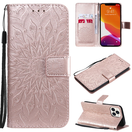 Pressed Printing Sunflower Pattern Horizontal Flip PU Leather Case Holder & Card Slots & Wallet & Lanyard For iPhone 13 Pro Max(Rose Gold)-garmade.com
