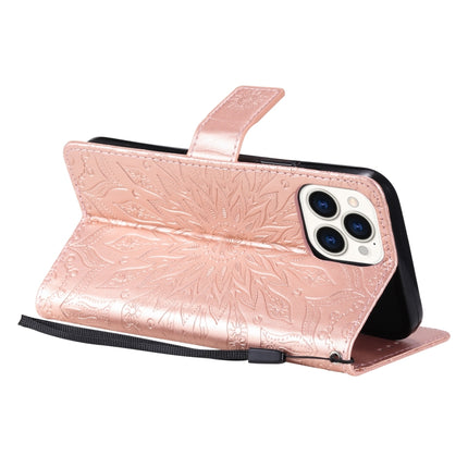 Pressed Printing Sunflower Pattern Horizontal Flip PU Leather Case Holder & Card Slots & Wallet & Lanyard For iPhone 13 Pro Max(Rose Gold)-garmade.com