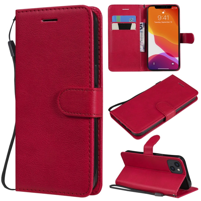 Pure Color Horizontal Flip Leather Case with Holder & Card Slots & Wallet & Lanyard For iPhone 13(Red)-garmade.com