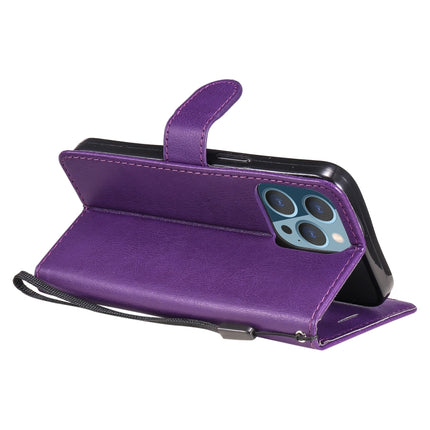 Pure Color Horizontal Flip Leather Case with Holder & Card Slots & Wallet & Lanyard For iPhone 13 Pro(Purple)-garmade.com