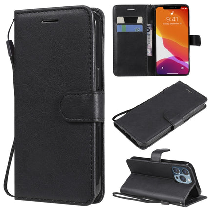 Pure Color Horizontal Flip Leather Case with Holder & Card Slots & Wallet & Lanyard For iPhone 13 Pro(Black)-garmade.com