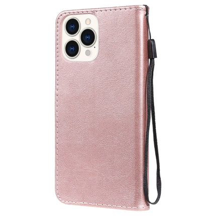 Pure Color Horizontal Flip Leather Case with Holder & Card Slots & Wallet & Lanyard For iPhone 13 Pro Max(Rose Gold)-garmade.com