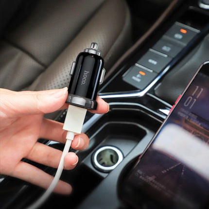 hoco Z44 Leading PD 20W USB-C / Type-C + QC 3.0 USB Car Charger with USB-C / Type-C to 8 Pin Data Cable Set(Black)-garmade.com