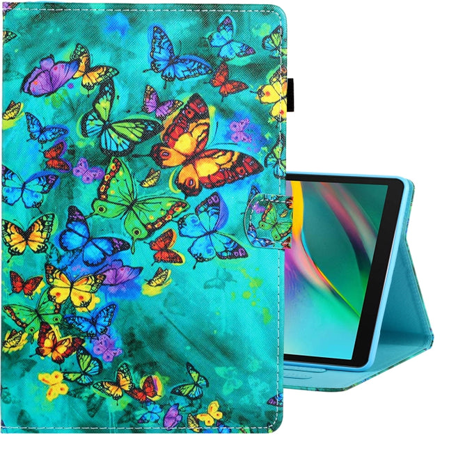 For Galaxy Tab A 8.0 (2019) / T290 Colored Drawing Horizontal Flip PU Leather Case with Holder & Card Slot(Green Butterfly)-garmade.com