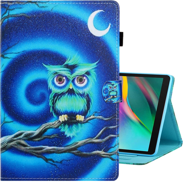 For Galaxy Tab A 8.0 (2019) / T290 Colored Drawing Horizontal Flip PU Leather Case with Holder & Card Slot(Moon Owl)-garmade.com