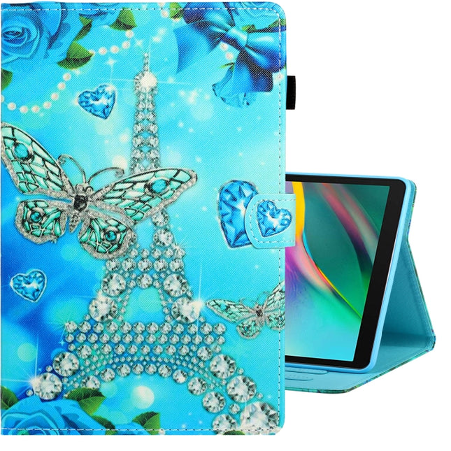 For Galaxy Tab A 8.0 (2019) / T290 Colored Drawing Horizontal Flip PU Leather Case with Holder & Card Slot(Butterfly Tower)-garmade.com