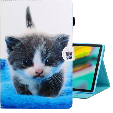 For Galaxy Tab S5e T720 Colored Drawing Horizontal Flip PU Leather Case with Holder & Card Slot & Sleep / Wake-up Function(Blue White cat)-garmade.com