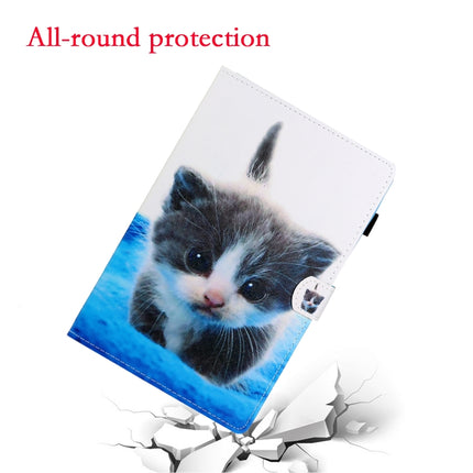 For Galaxy Tab S5e T720 Colored Drawing Horizontal Flip PU Leather Case with Holder & Card Slot & Sleep / Wake-up Function(Blue White cat)-garmade.com