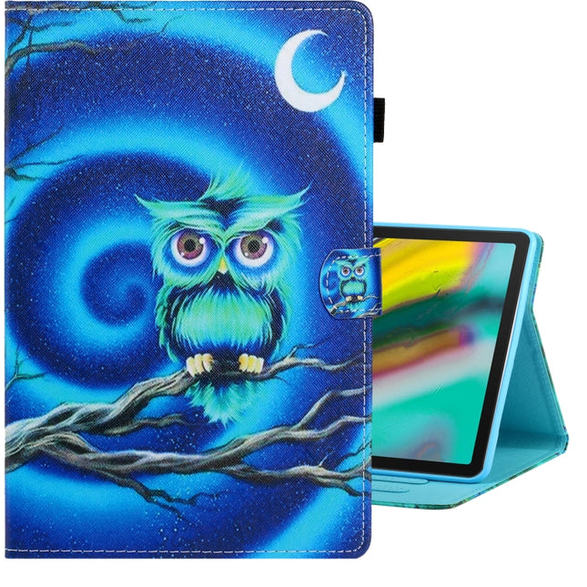For Galaxy Tab S5e T720 Colored Drawing Horizontal Flip PU Leather Case with Holder & Card Slot & Sleep / Wake-up Function(Moon Owl)-garmade.com