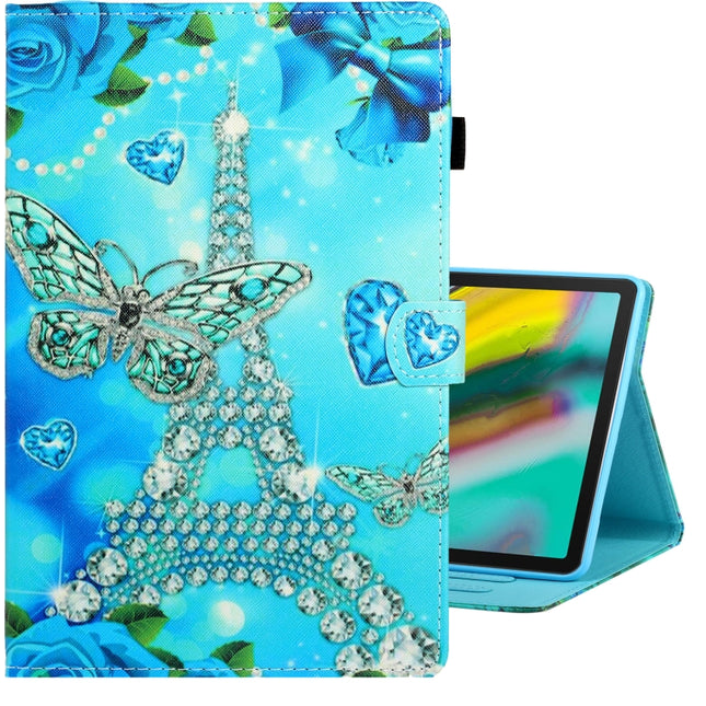 For Galaxy Tab S5e T720 Colored Drawing Horizontal Flip PU Leather Case with Holder & Card Slot & Sleep / Wake-up Function(Butterfly Tower)-garmade.com