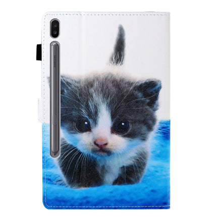 For Galaxy Tab S6 T860 Colored Drawing Horizontal Flip PU Leather Case with Holder & Card Slot & Sleep / Wake-up Function(Blue White cat)-garmade.com