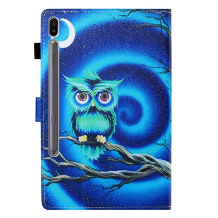 For Galaxy Tab S6 T860 Colored Drawing Horizontal Flip PU Leather Case with Holder & Card Slot & Sleep / Wake-up Function(Moon Owl)-garmade.com