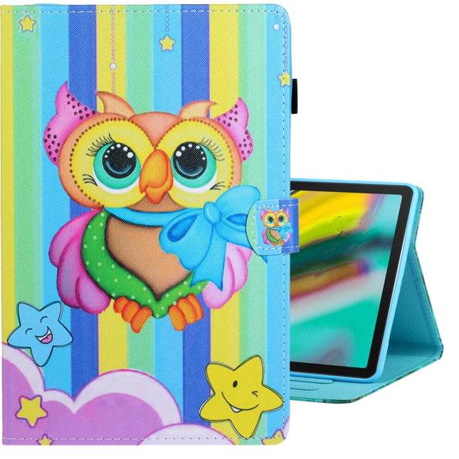 For Galaxy Tab S6 T860 Colored Drawing Horizontal Flip PU Leather Case with Holder & Card Slot & Sleep / Wake-up Function(Rainbow Owl)-garmade.com