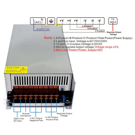 S-600-12 DC12V 50A 600W LED Light Bar Monitoring Security Display High-power Lamp Power Supply, Size: 245 x 125 x 65mm-garmade.com